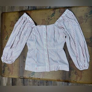 CAbi Red & White Striped Button Front Light Women's Medium Crop Top Blouse Shirt